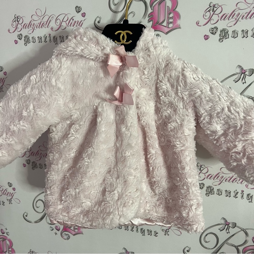 Young hearts size 6-9m Young hearts jacket coat fluffy pink bow tie π - Picture 8 of 9